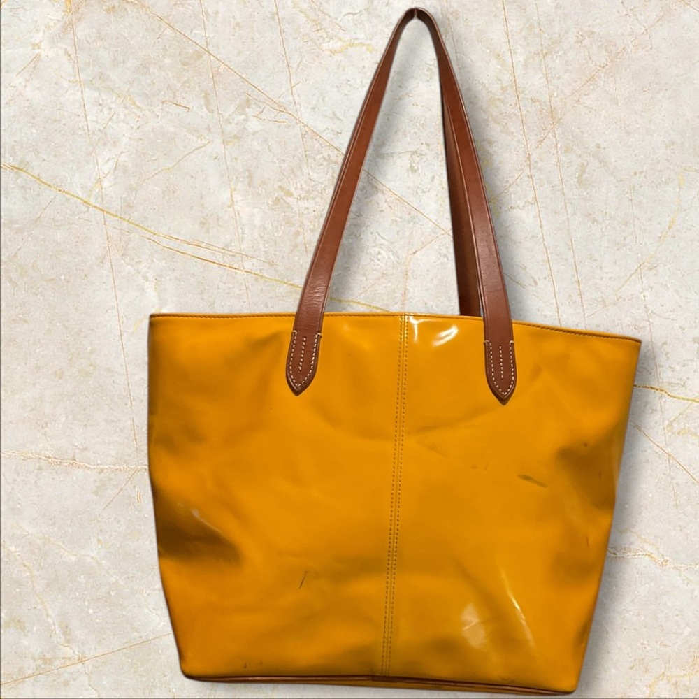 Dooney & Bourke Patent Leather Mustard Color Tote Bag - Picture 3 of 13